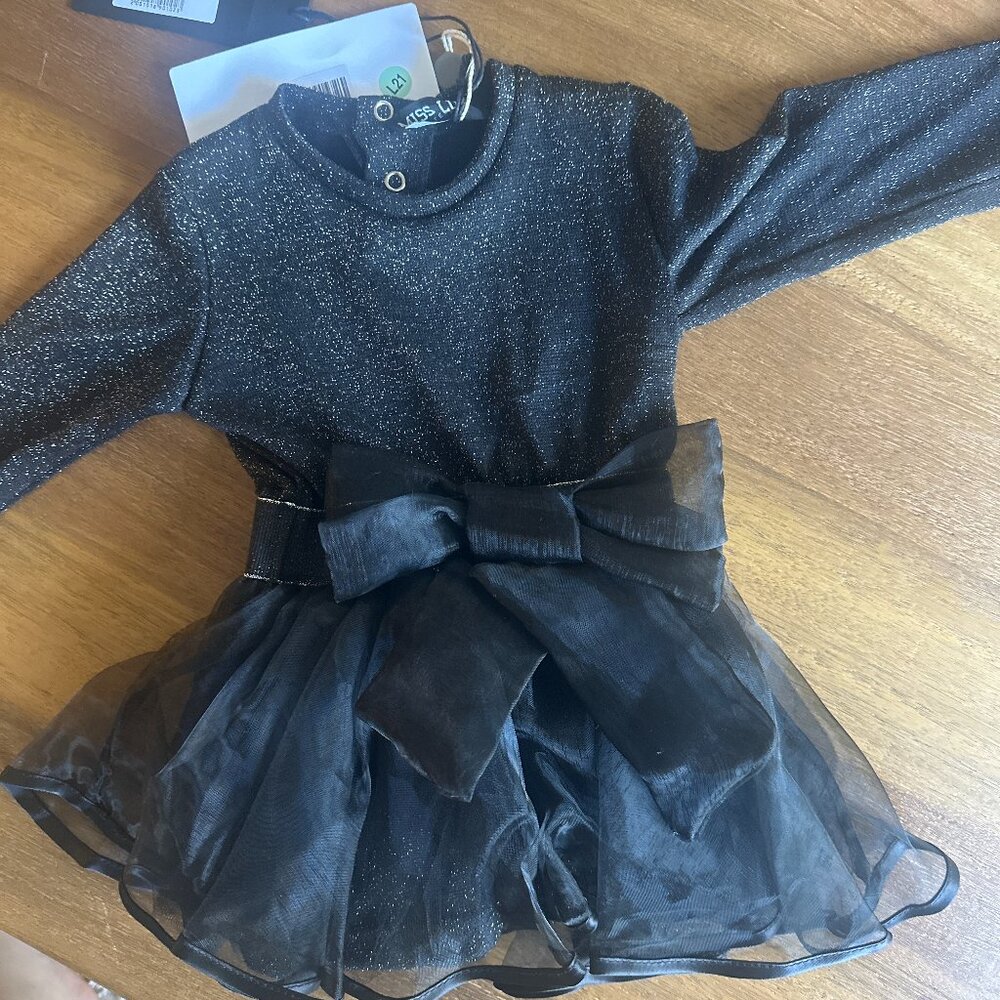 Miss Lulu Baby Girl Black Sparkly Dress (Size 12M)